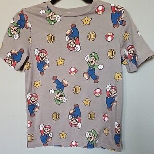 Super Mario Bros Gray Short Sleeve Graphic Tee Medium